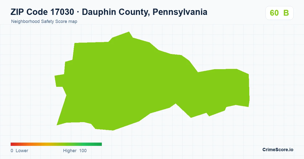 ZIP Code 17030 in Dauphin County, Pennsylvania neighborhood Safety Score map