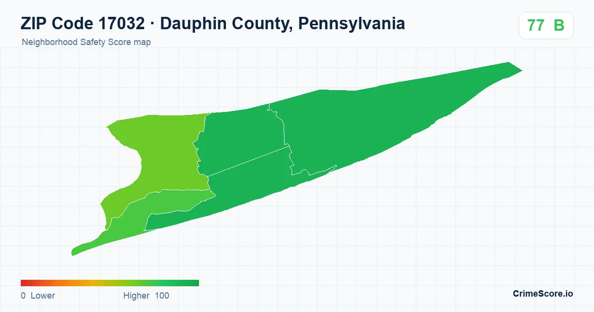 ZIP Code 17032 in Dauphin County, Pennsylvania neighborhood Safety Score map