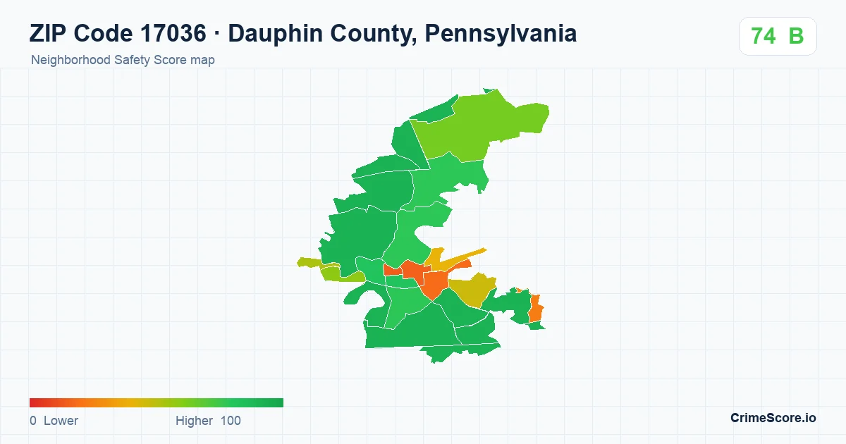 ZIP Code 17036 in Dauphin County, Pennsylvania neighborhood Safety Score map