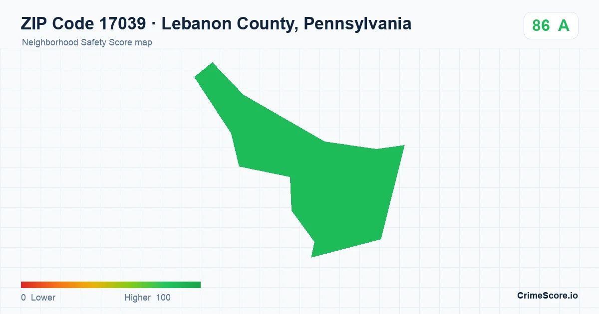 ZIP Code 17039 in Lebanon County, Pennsylvania neighborhood Safety Score map