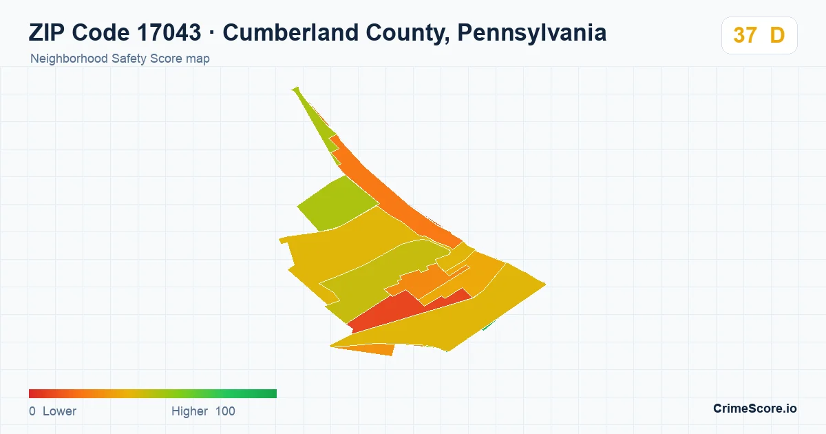 ZIP Code 17043 in Cumberland County, Pennsylvania neighborhood Safety Score map