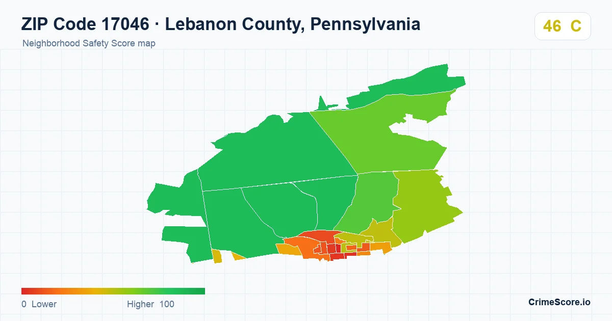 ZIP Code 17046 in Lebanon County, Pennsylvania neighborhood Safety Score map