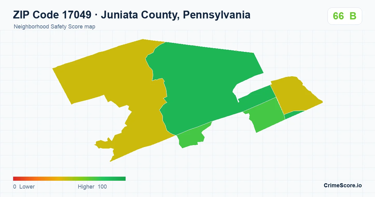 ZIP Code 17049 in Juniata County, Pennsylvania neighborhood Safety Score map