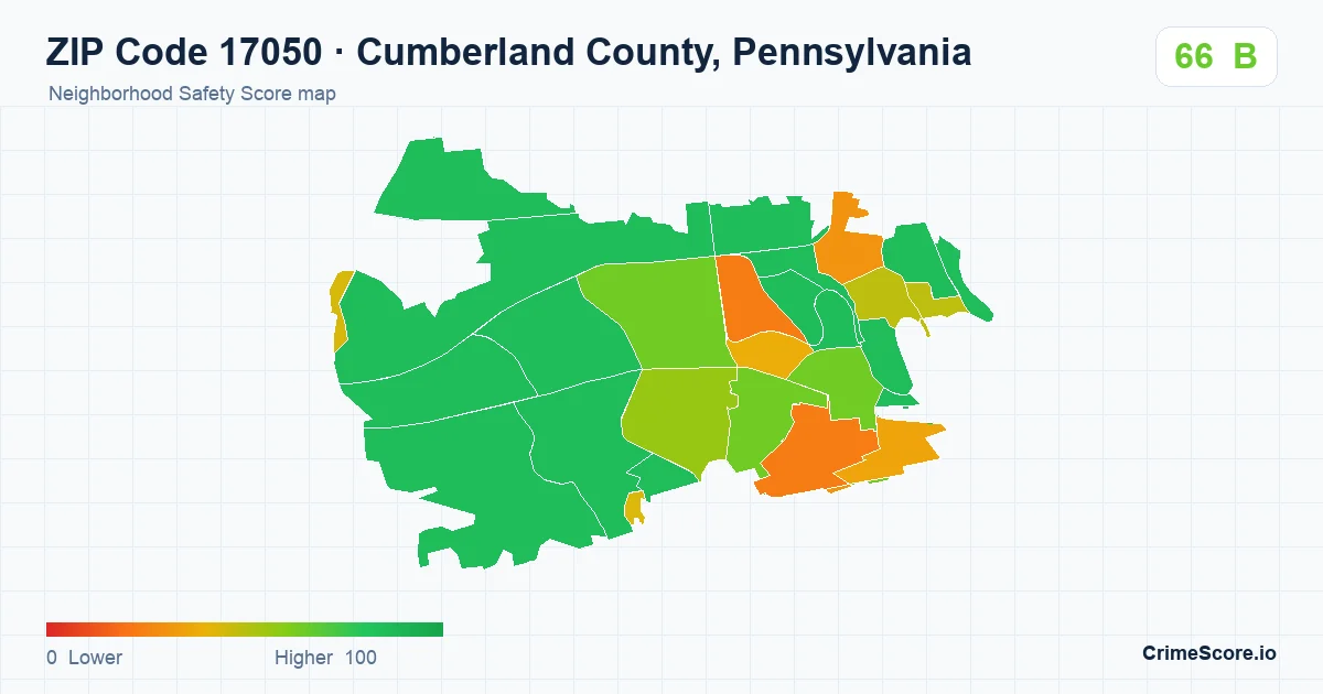 ZIP Code 17050 in Cumberland County, Pennsylvania neighborhood Safety Score map