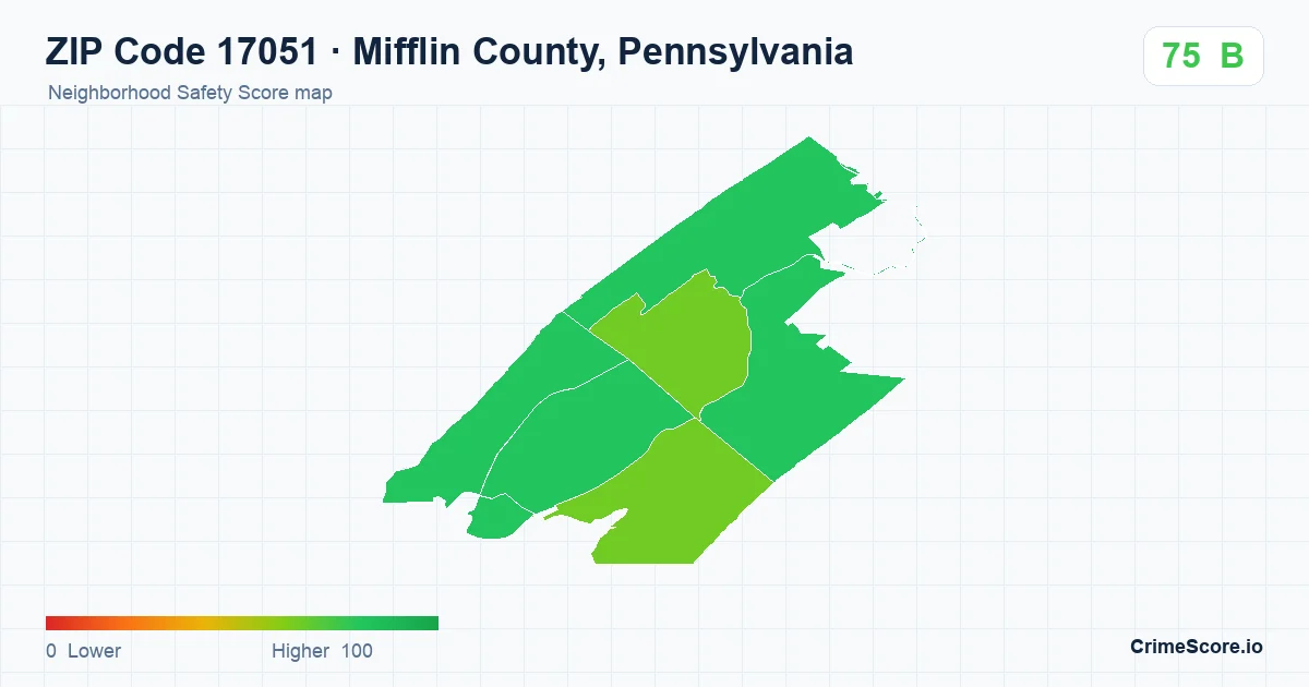 ZIP Code 17051 in Mifflin County, Pennsylvania neighborhood Safety Score map