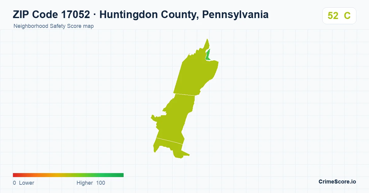 ZIP Code 17052 in Huntingdon County, Pennsylvania neighborhood Safety Score map