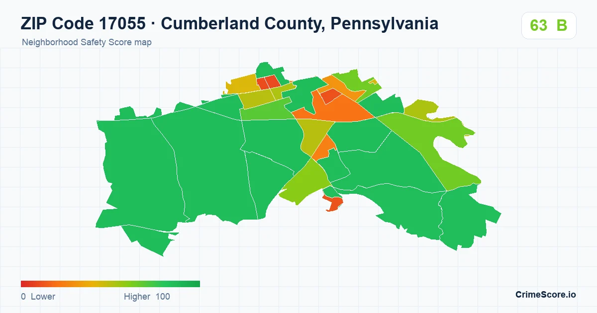 ZIP Code 17055 in Cumberland County, Pennsylvania neighborhood Safety Score map