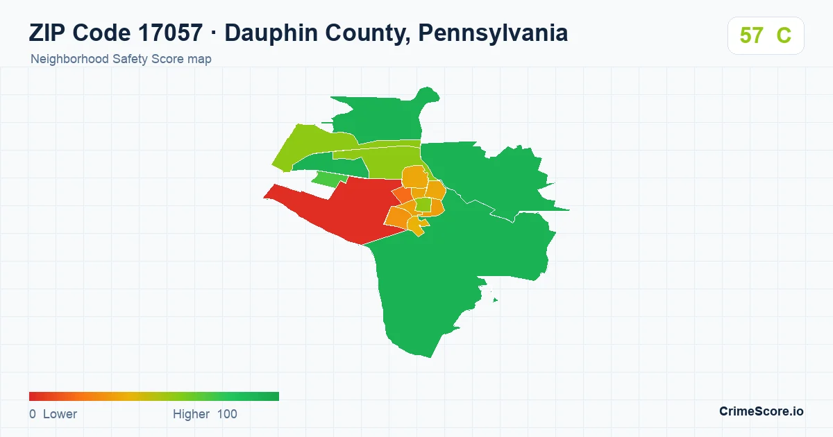 ZIP Code 17057 in Dauphin County, Pennsylvania neighborhood Safety Score map