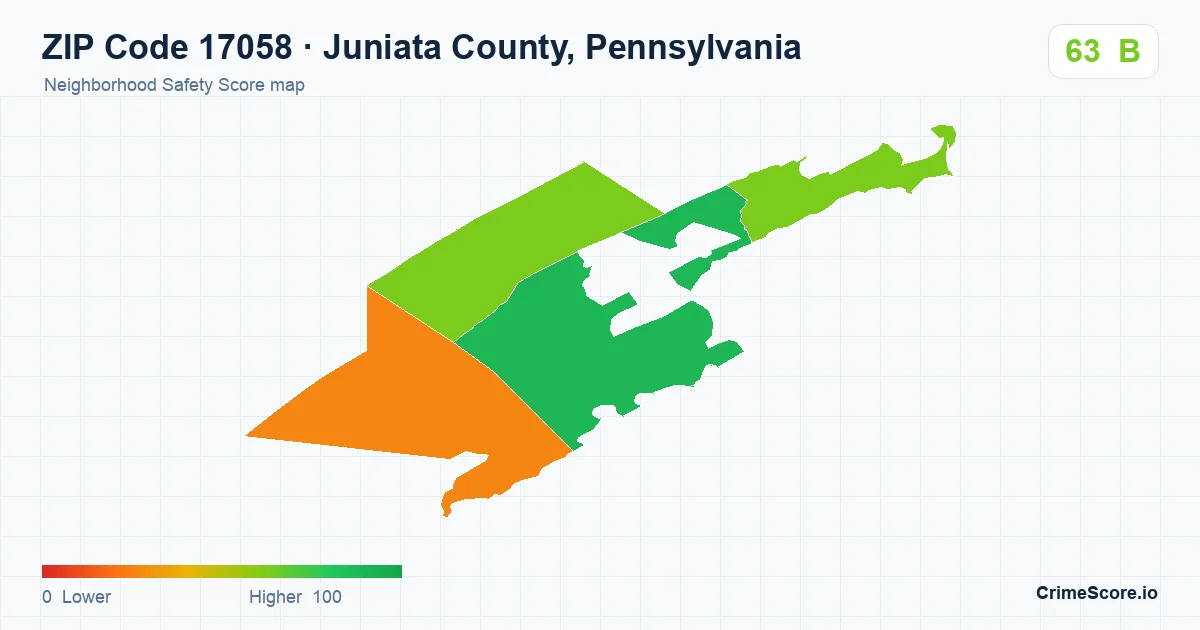 ZIP Code 17058 in Juniata County, Pennsylvania neighborhood Safety Score map