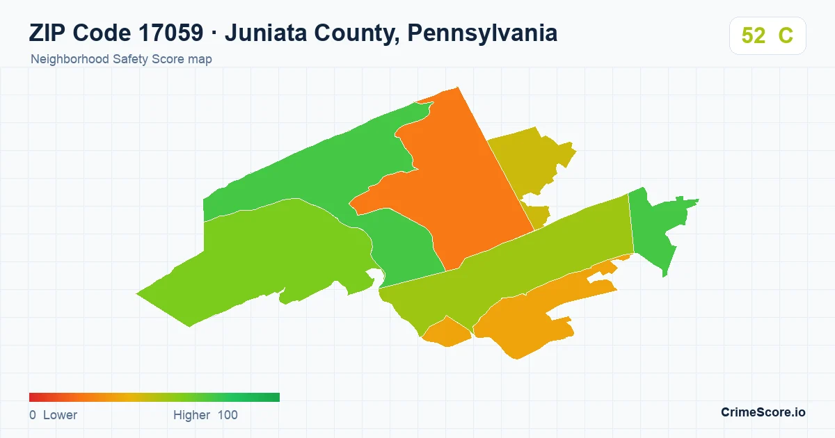 ZIP Code 17059 in Juniata County, Pennsylvania neighborhood Safety Score map