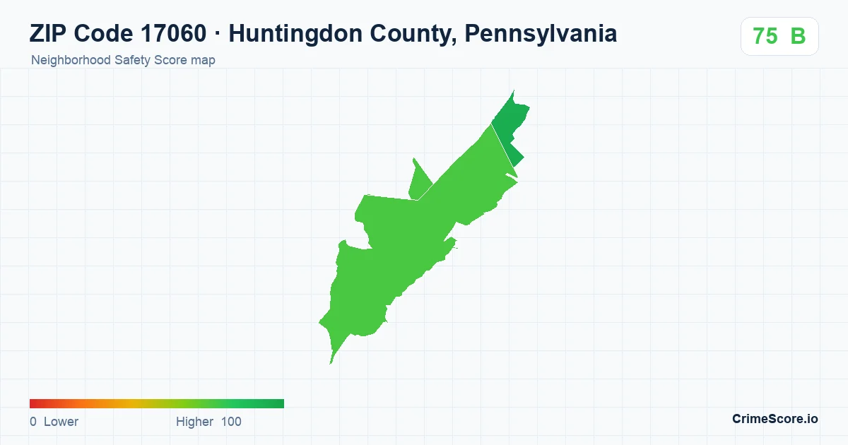 ZIP Code 17060 in Huntingdon County, Pennsylvania neighborhood Safety Score map