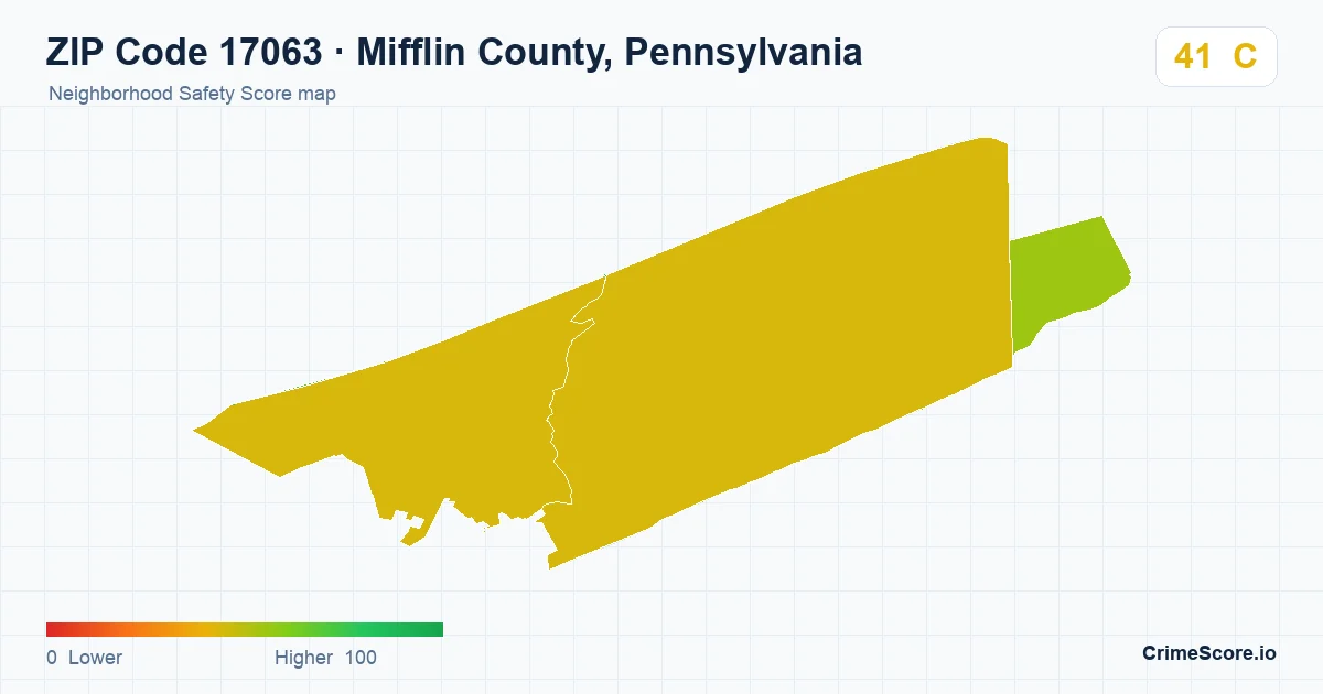 ZIP Code 17063 in Mifflin County, Pennsylvania neighborhood Safety Score map