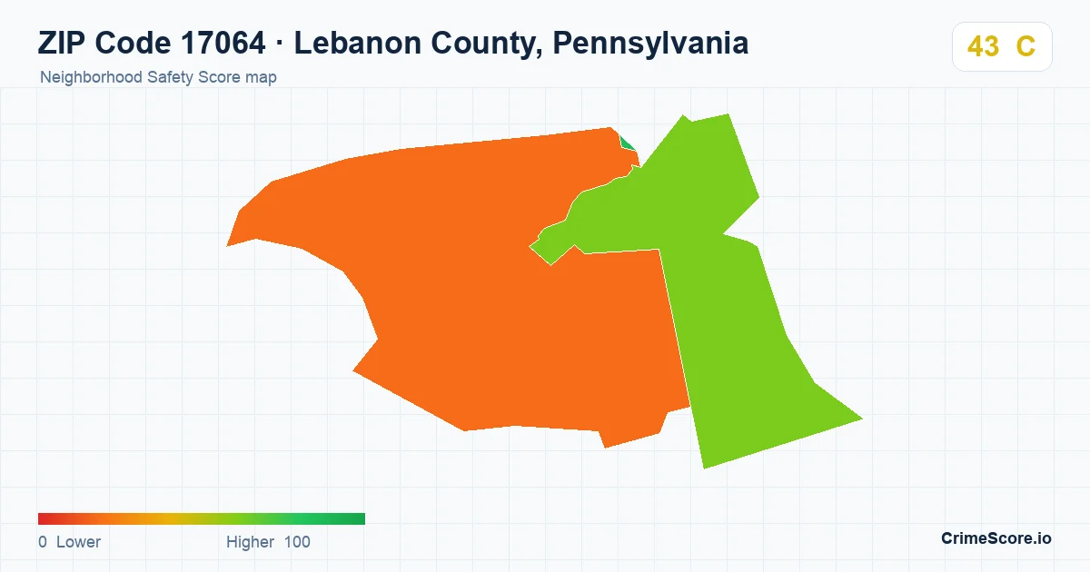 ZIP Code 17064 in Lebanon County, Pennsylvania neighborhood Safety Score map