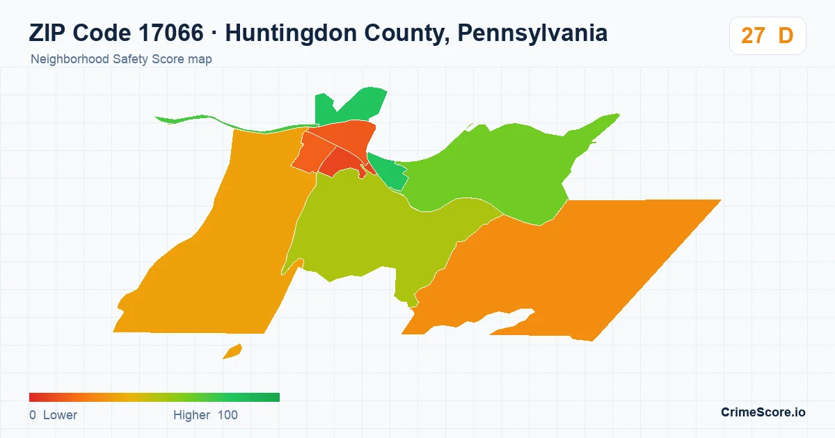 ZIP Code 17066 in Huntingdon County, Pennsylvania neighborhood Safety Score map