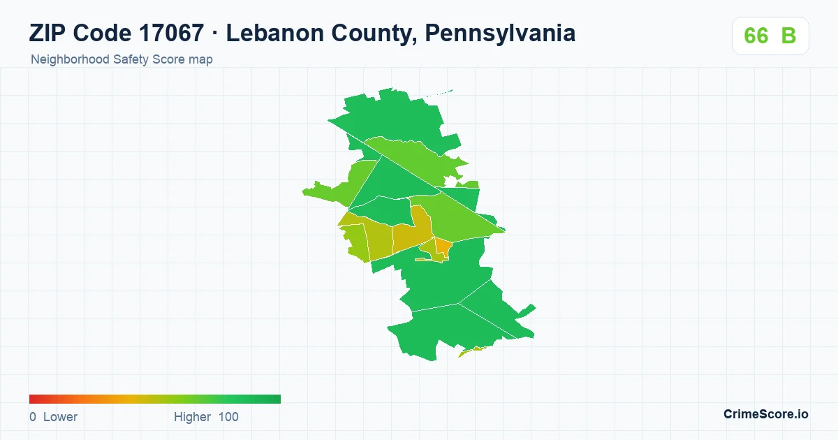 ZIP Code 17067 in Lebanon County, Pennsylvania neighborhood Safety Score map
