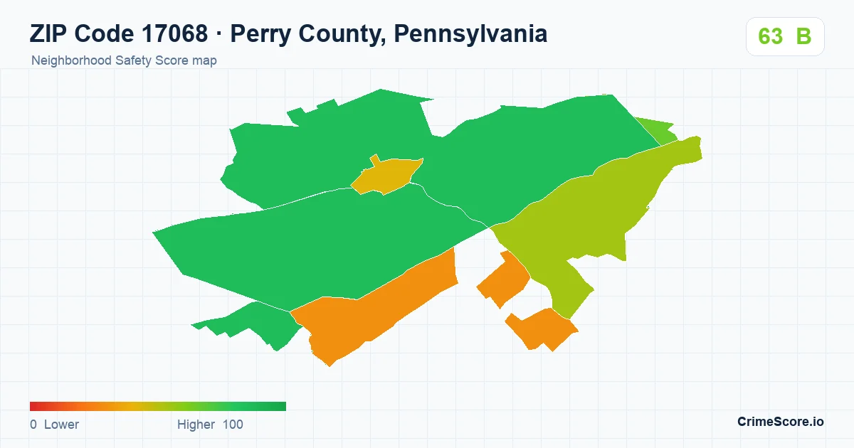ZIP Code 17068 in Perry County, Pennsylvania neighborhood Safety Score map