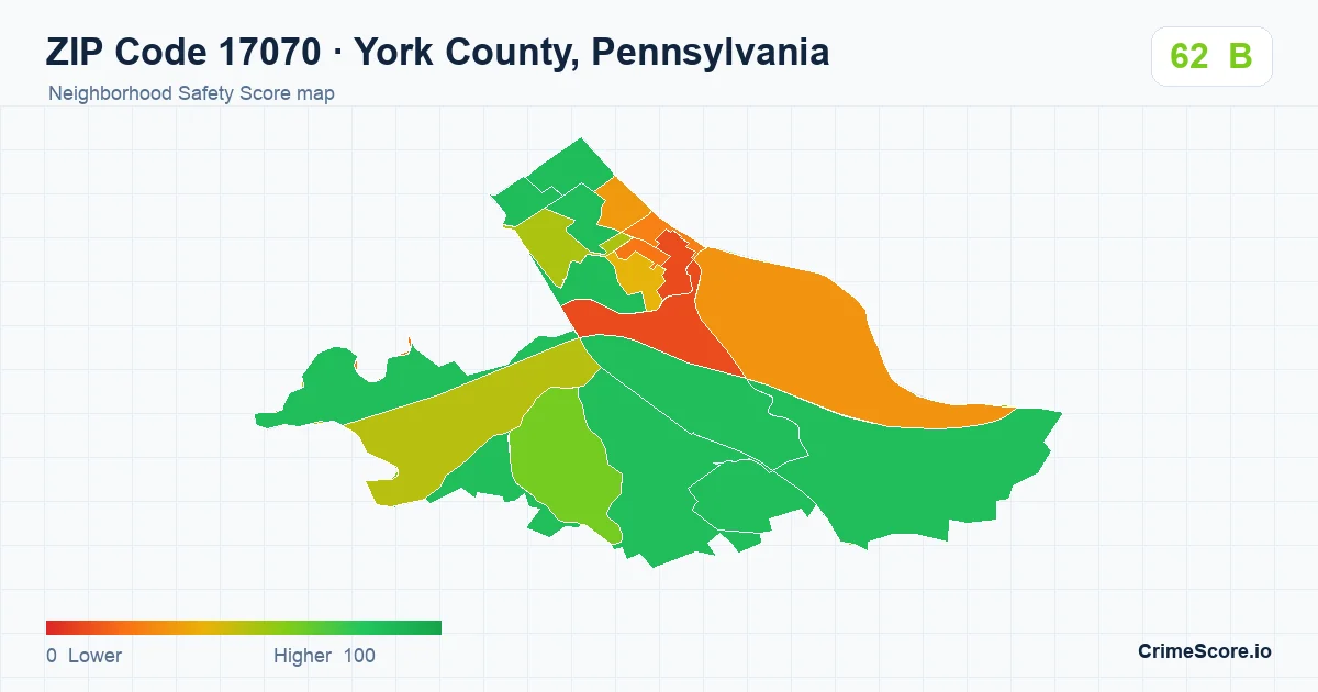 ZIP Code 17070 in York County, Pennsylvania neighborhood Safety Score map
