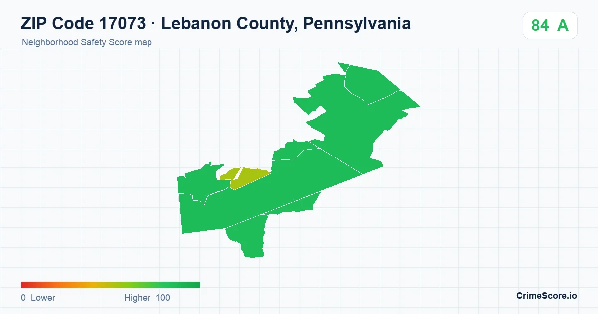 ZIP Code 17073 in Lebanon County, Pennsylvania neighborhood Safety Score map