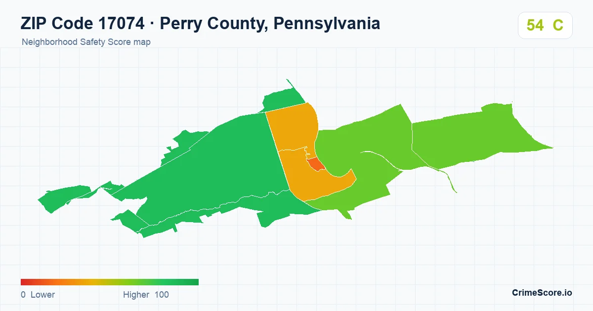 ZIP Code 17074 in Perry County, Pennsylvania neighborhood Safety Score map