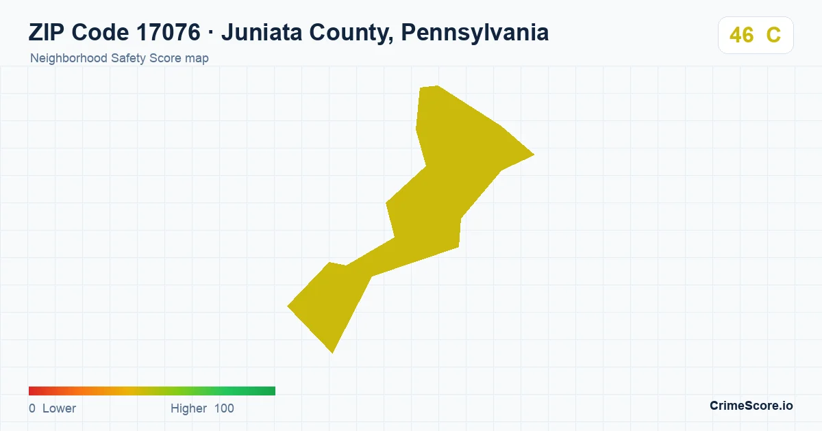 ZIP Code 17076 in Juniata County, Pennsylvania neighborhood Safety Score map