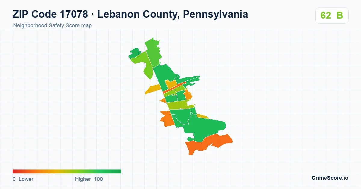 ZIP Code 17078 in Lebanon County, Pennsylvania neighborhood Safety Score map