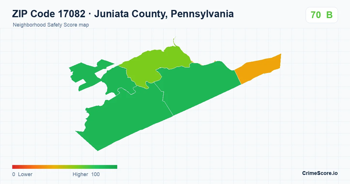 ZIP Code 17082 in Juniata County, Pennsylvania neighborhood Safety Score map