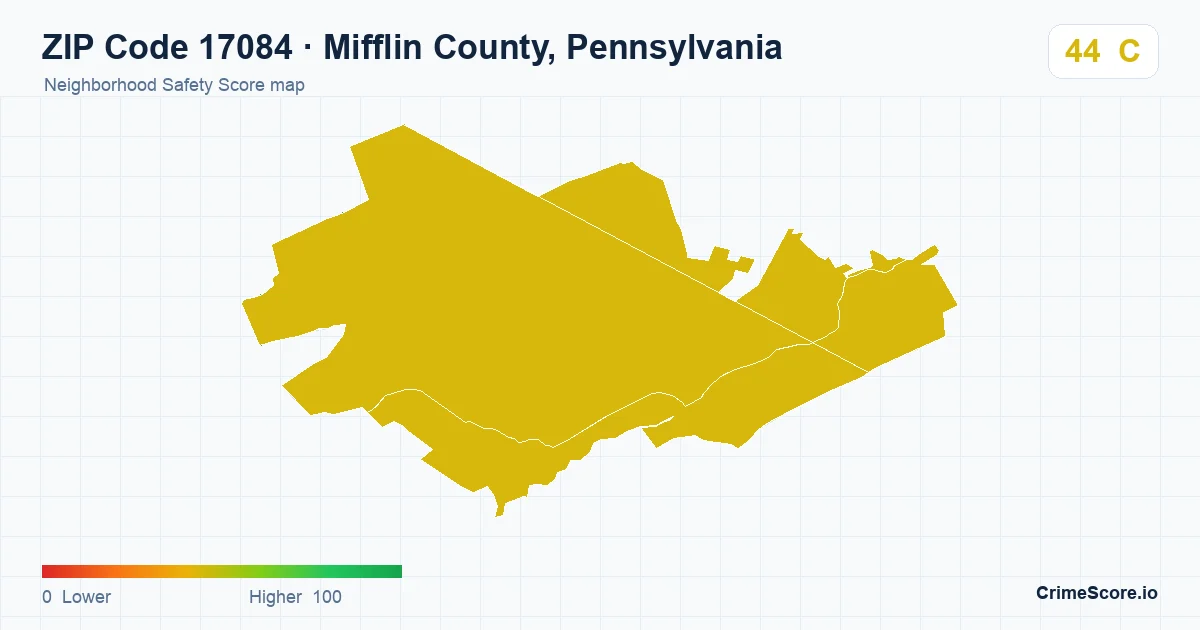 ZIP Code 17084 in Mifflin County, Pennsylvania neighborhood Safety Score map