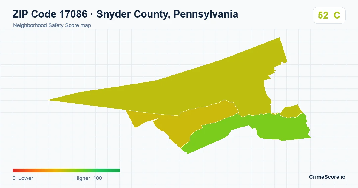 ZIP Code 17086 in Snyder County, Pennsylvania neighborhood Safety Score map