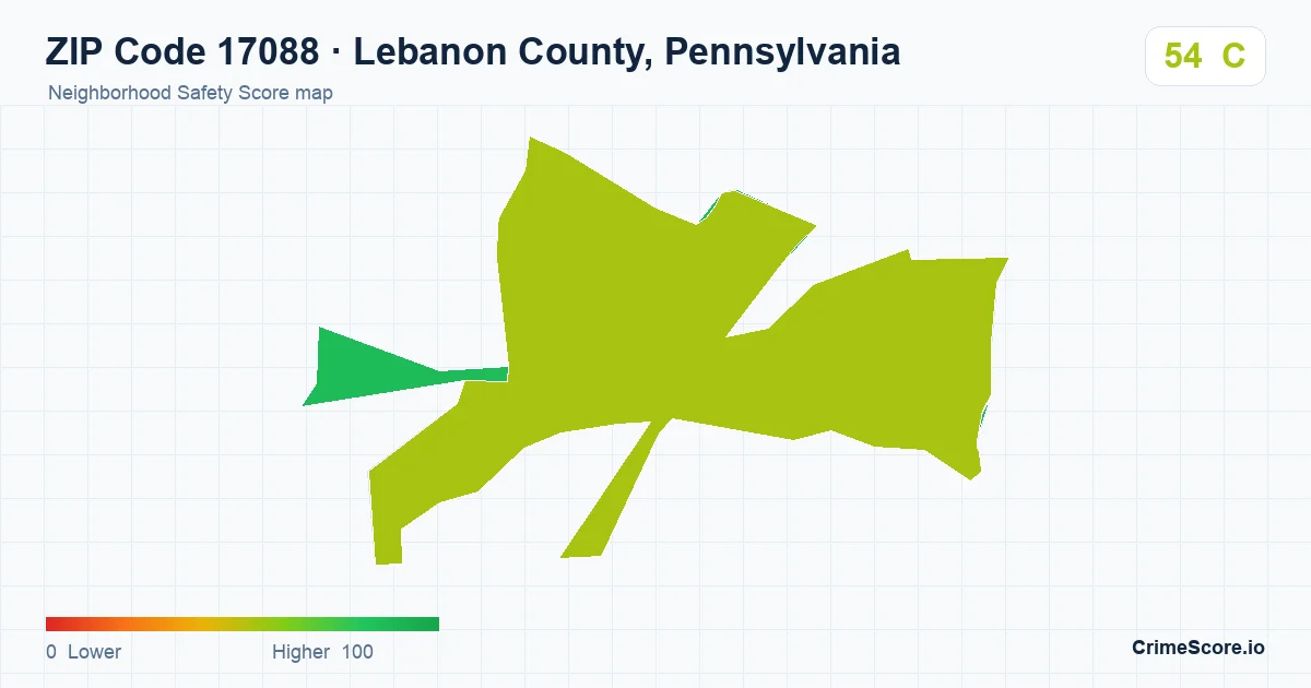 ZIP Code 17088 in Lebanon County, Pennsylvania neighborhood Safety Score map