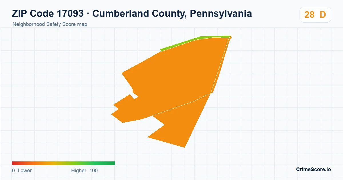 ZIP Code 17093 in Cumberland County, Pennsylvania neighborhood Safety Score map