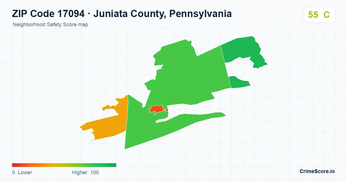 ZIP Code 17094 in Juniata County, Pennsylvania neighborhood Safety Score map