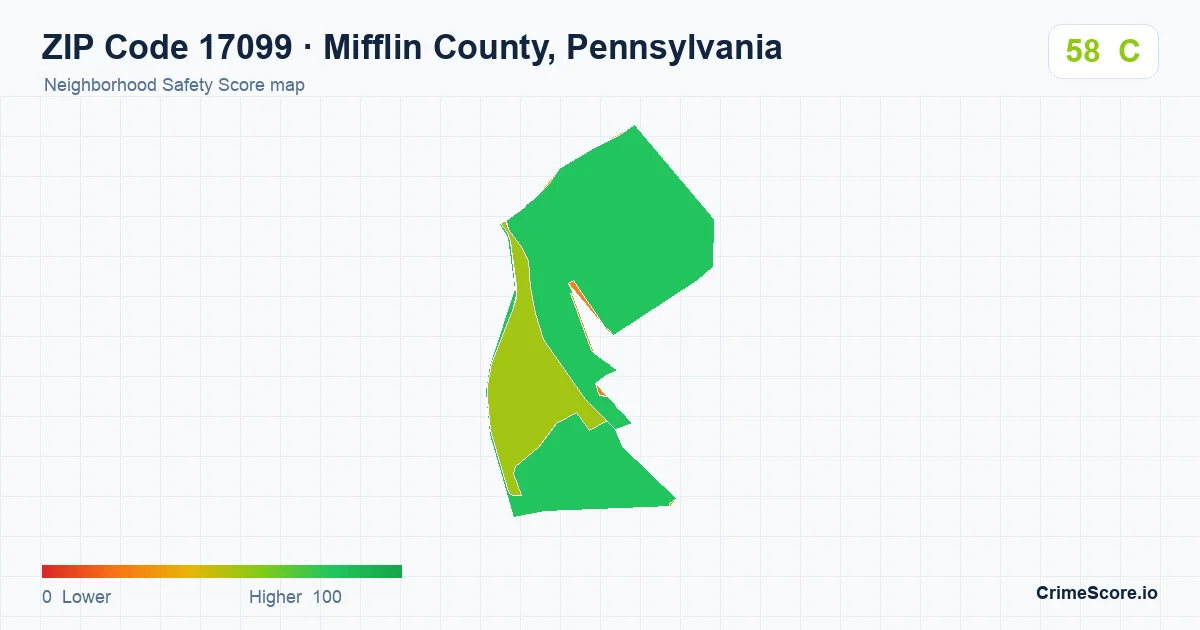 ZIP Code 17099 in Mifflin County, Pennsylvania neighborhood Safety Score map