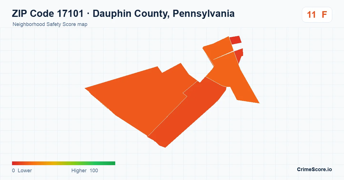 ZIP Code 17101 in Dauphin County, Pennsylvania neighborhood Safety Score map
