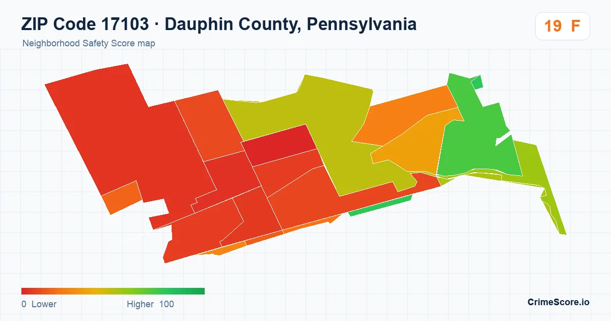 ZIP Code 17103 in Dauphin County, Pennsylvania neighborhood Safety Score map