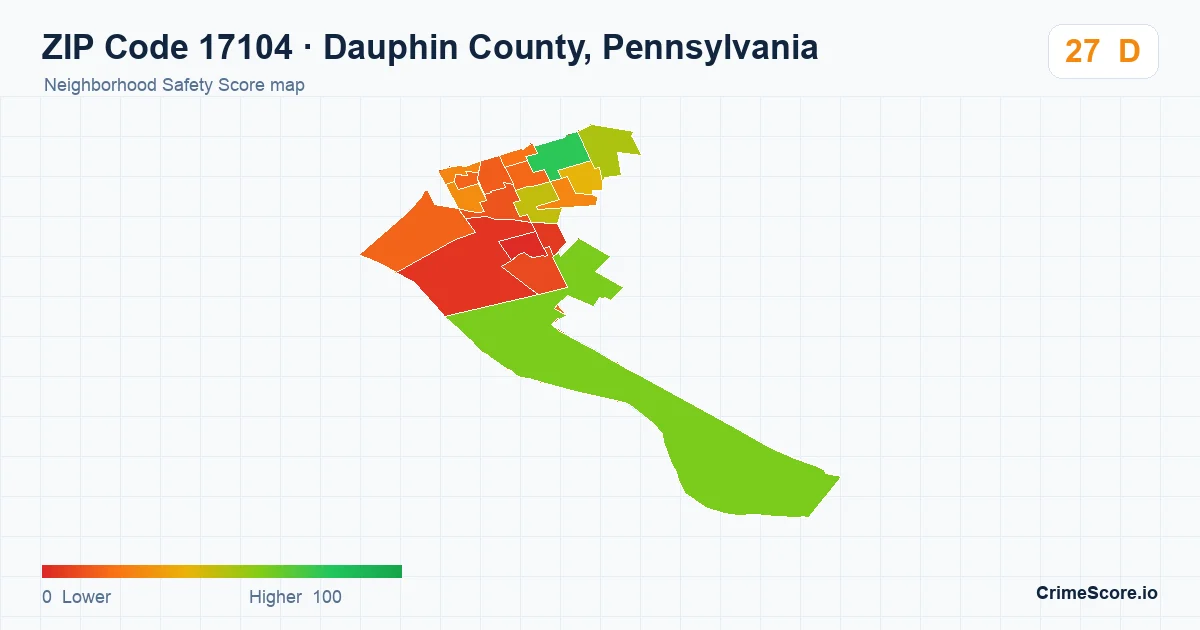 ZIP Code 17104 in Dauphin County, Pennsylvania neighborhood Safety Score map