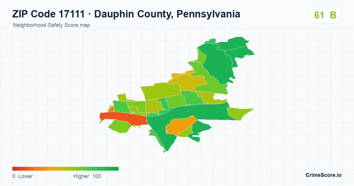 ZIP Code 17111 in Dauphin County, Pennsylvania neighborhood Safety Score map