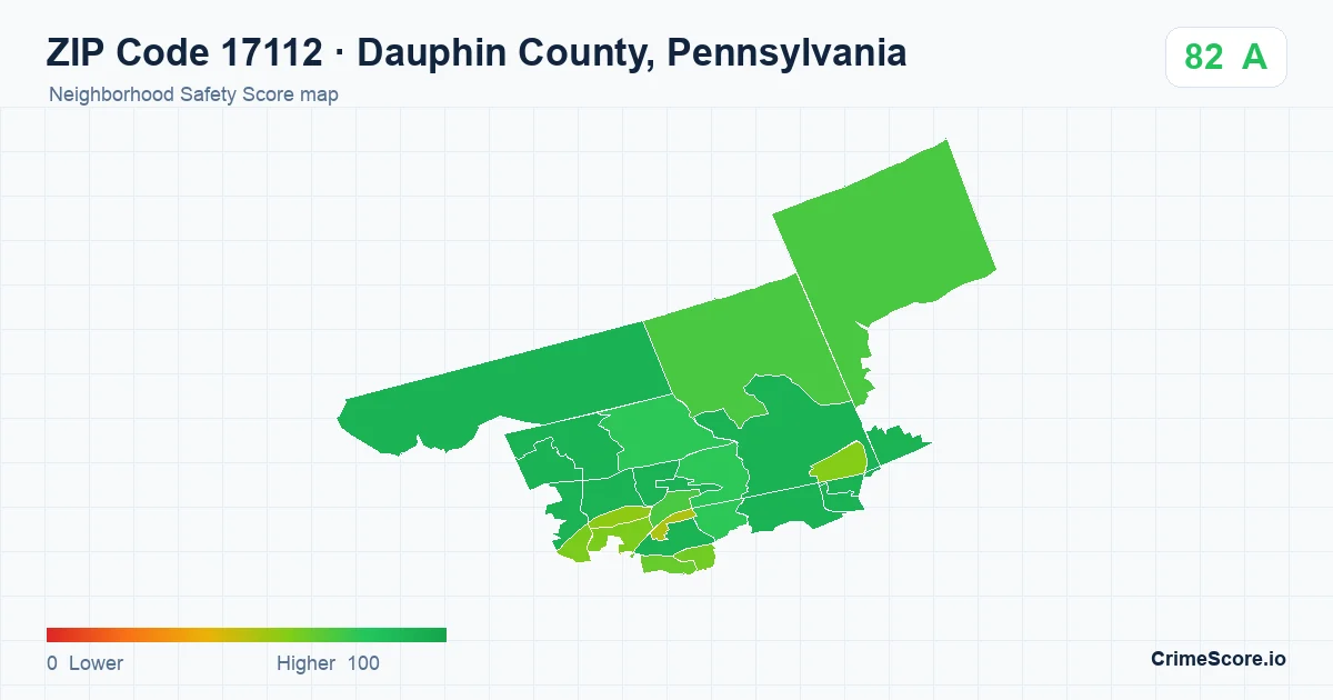 ZIP Code 17112 in Dauphin County, Pennsylvania neighborhood Safety Score map