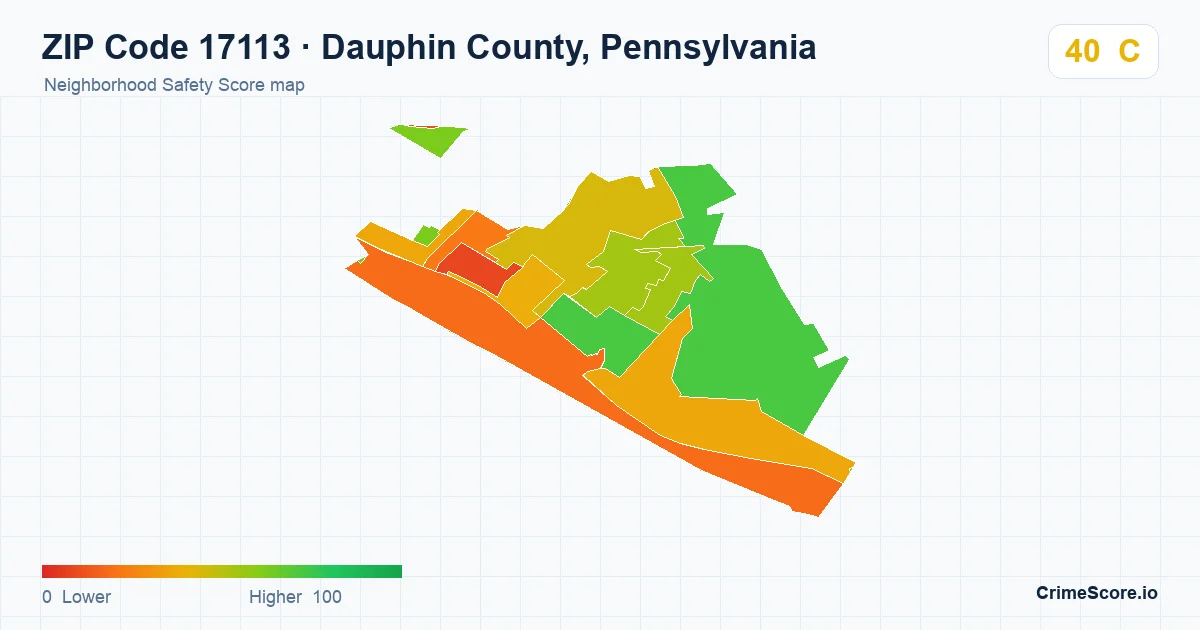 ZIP Code 17113 in Dauphin County, Pennsylvania neighborhood Safety Score map