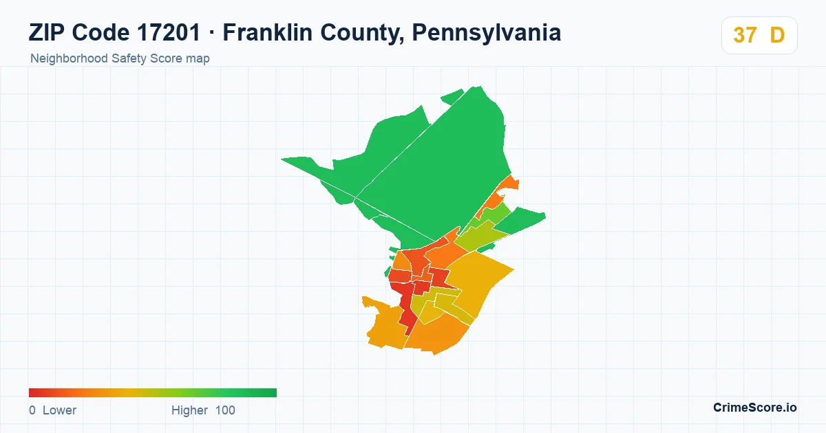 ZIP Code 17201 in Franklin County, Pennsylvania neighborhood Safety Score map