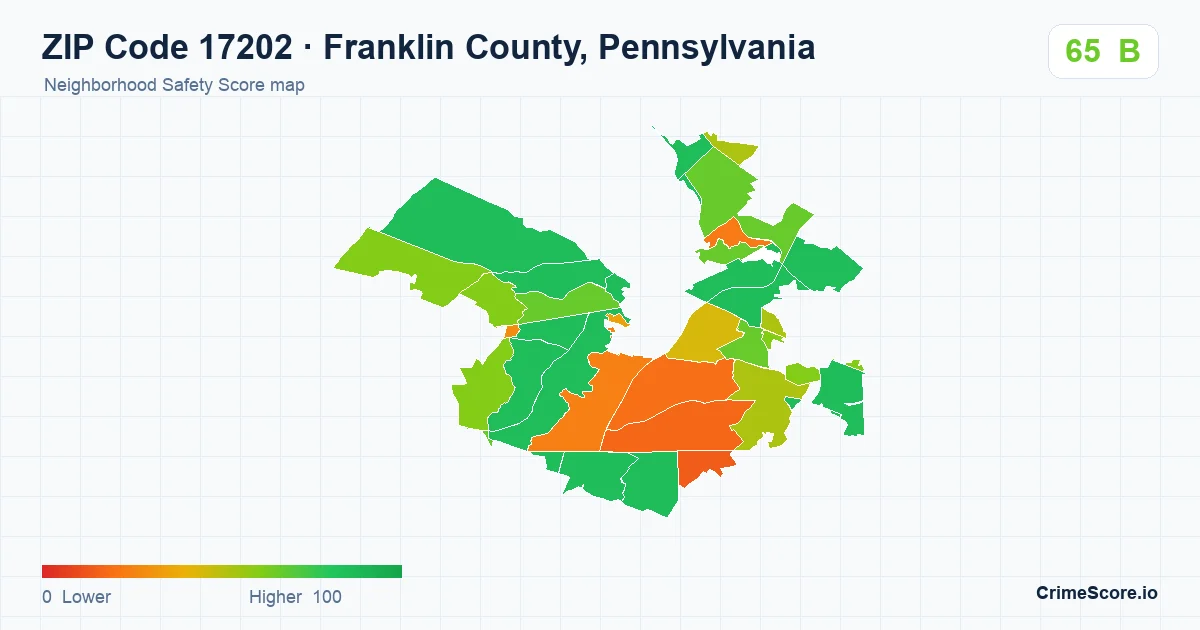 ZIP Code 17202 in Franklin County, Pennsylvania neighborhood Safety Score map