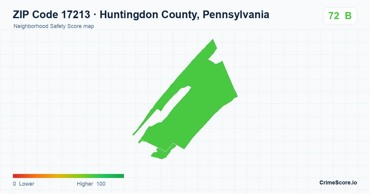 ZIP Code 17213 in Huntingdon County, Pennsylvania neighborhood Safety Score map