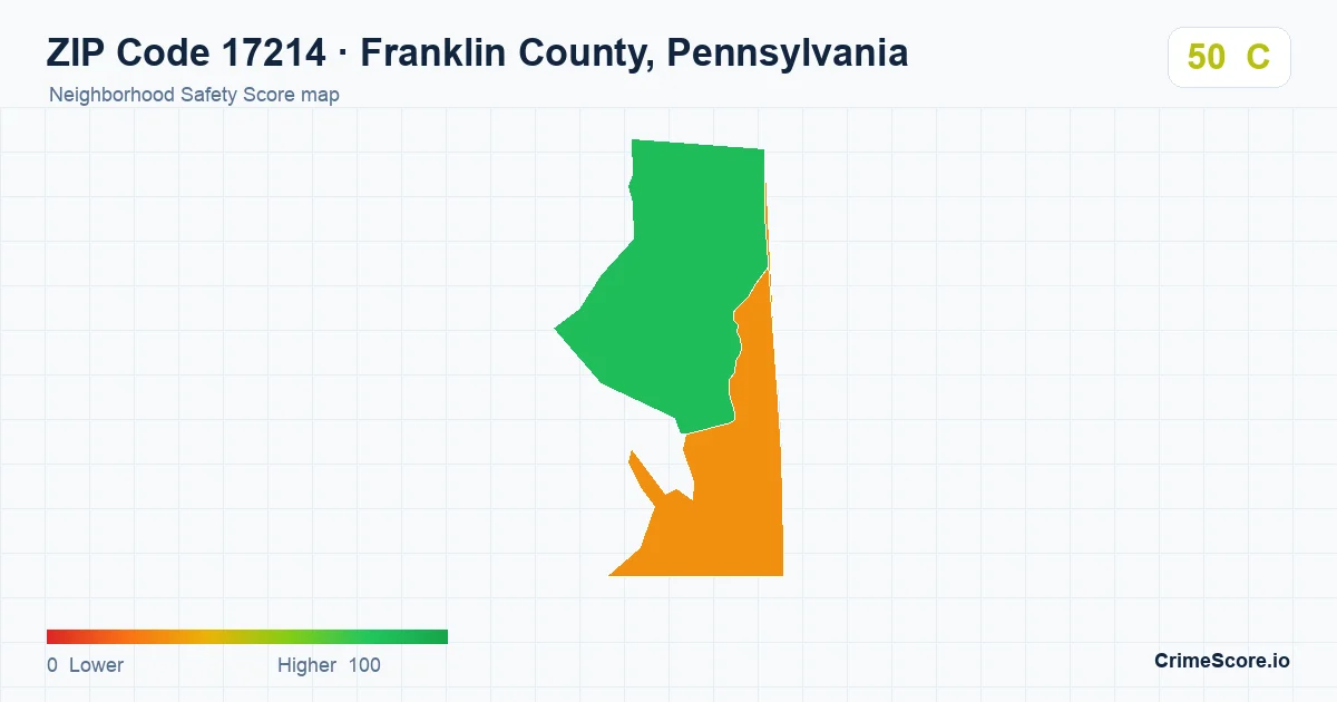 ZIP Code 17214 in Franklin County, Pennsylvania neighborhood Safety Score map