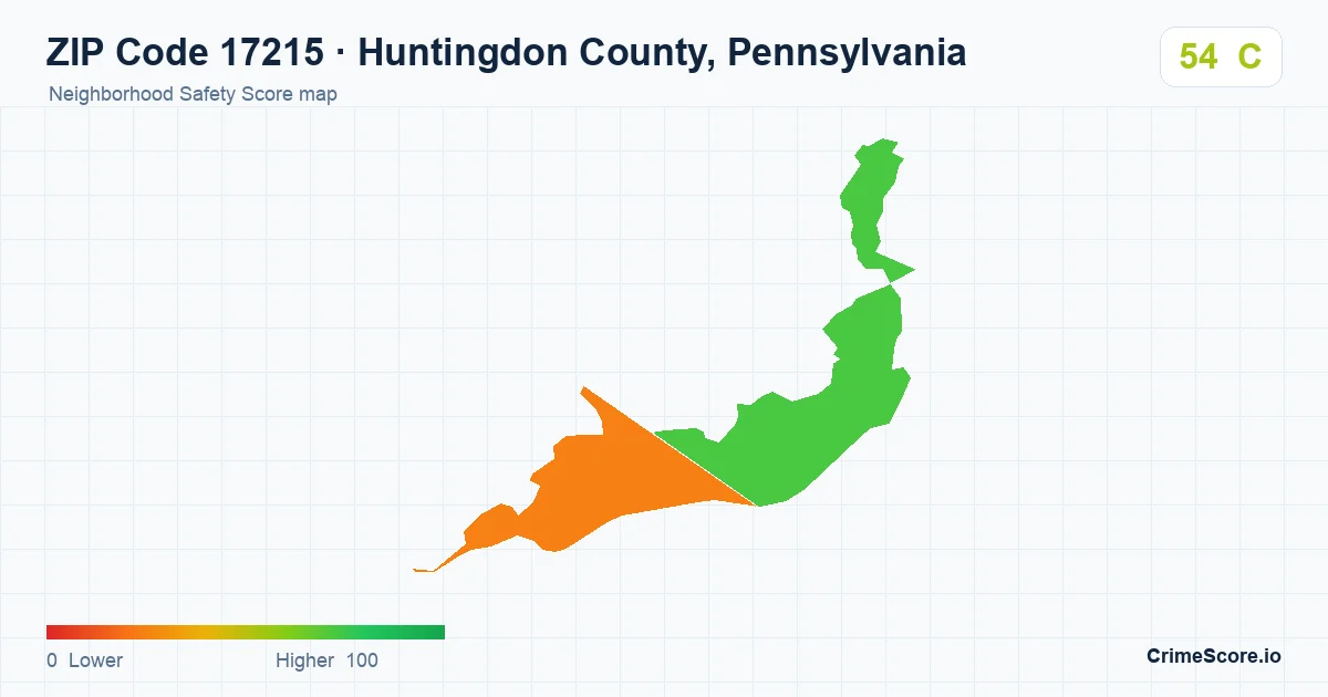 ZIP Code 17215 in Huntingdon County, Pennsylvania neighborhood Safety Score map