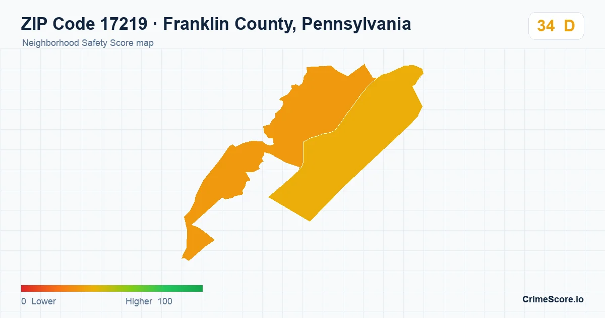 ZIP Code 17219 in Franklin County, Pennsylvania neighborhood Safety Score map
