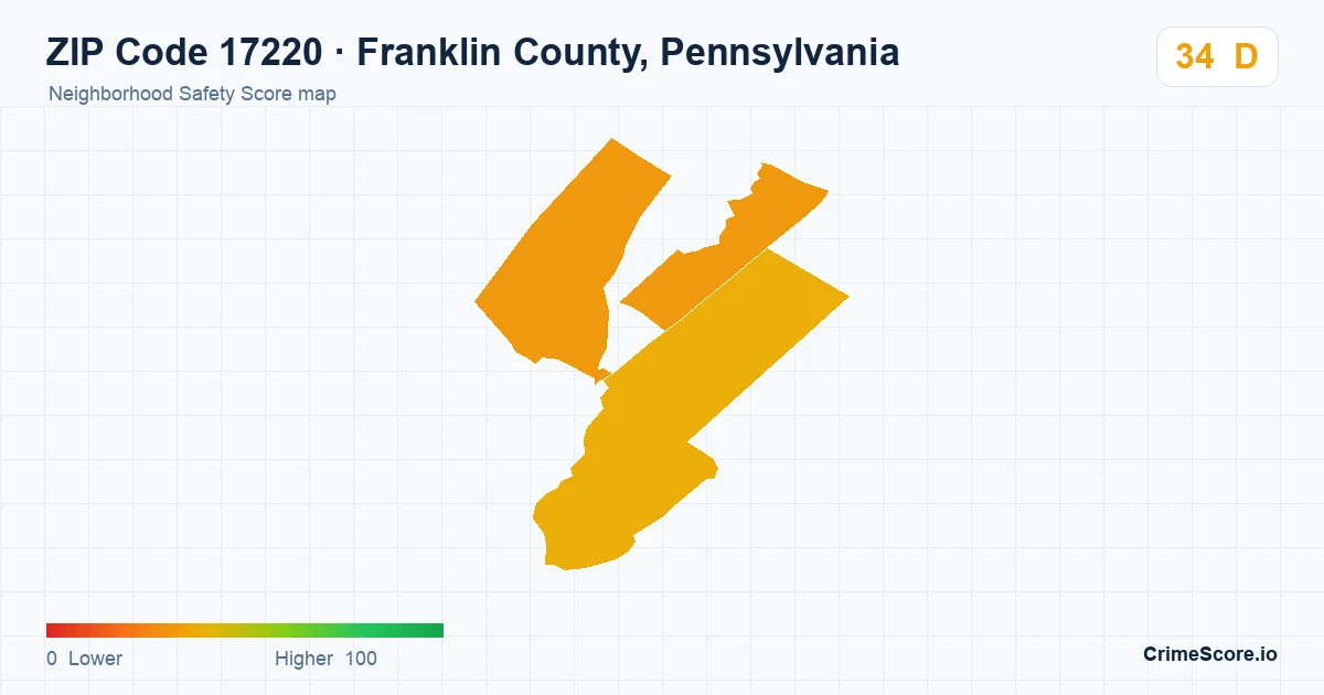 ZIP Code 17220 in Franklin County, Pennsylvania neighborhood Safety Score map