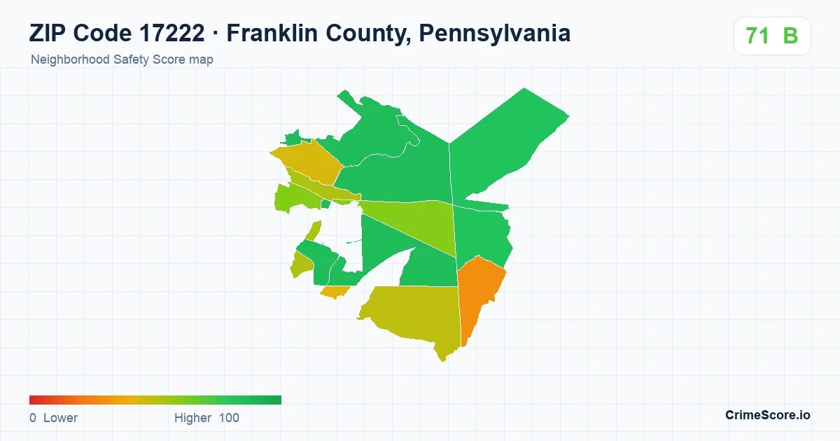 ZIP Code 17222 in Franklin County, Pennsylvania neighborhood Safety Score map