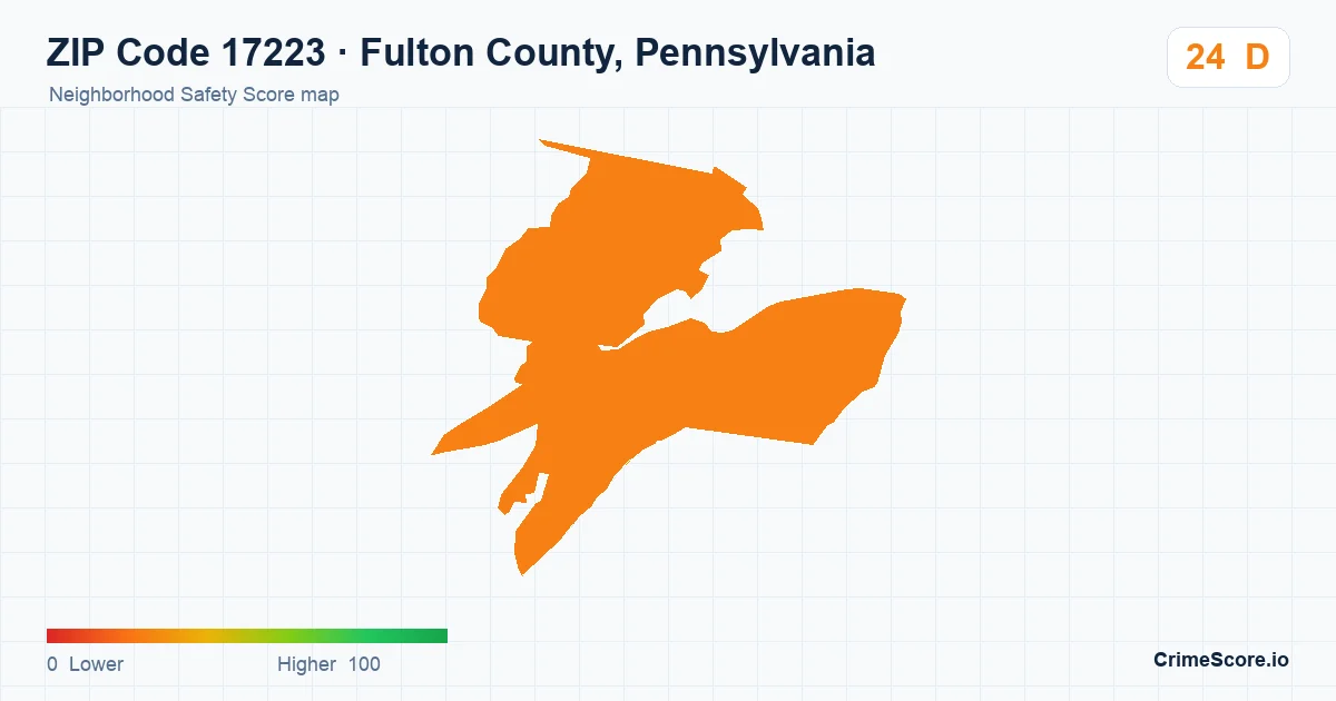 ZIP Code 17223 in Fulton County, Pennsylvania neighborhood Safety Score map