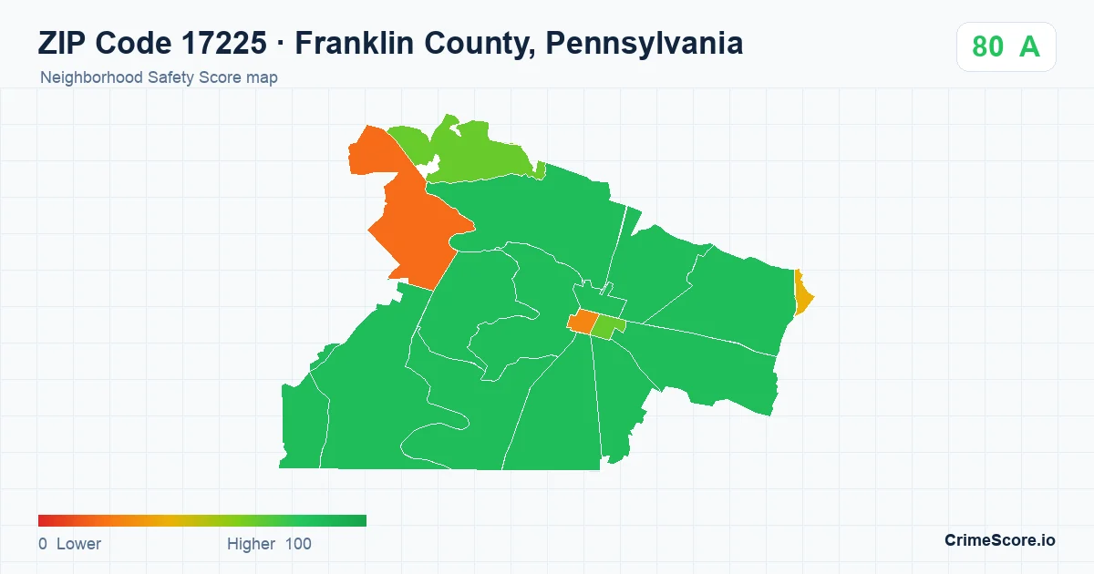 ZIP Code 17225 in Franklin County, Pennsylvania neighborhood Safety Score map
