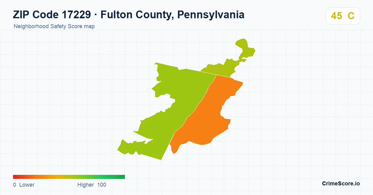 ZIP Code 17229 in Fulton County, Pennsylvania neighborhood Safety Score map