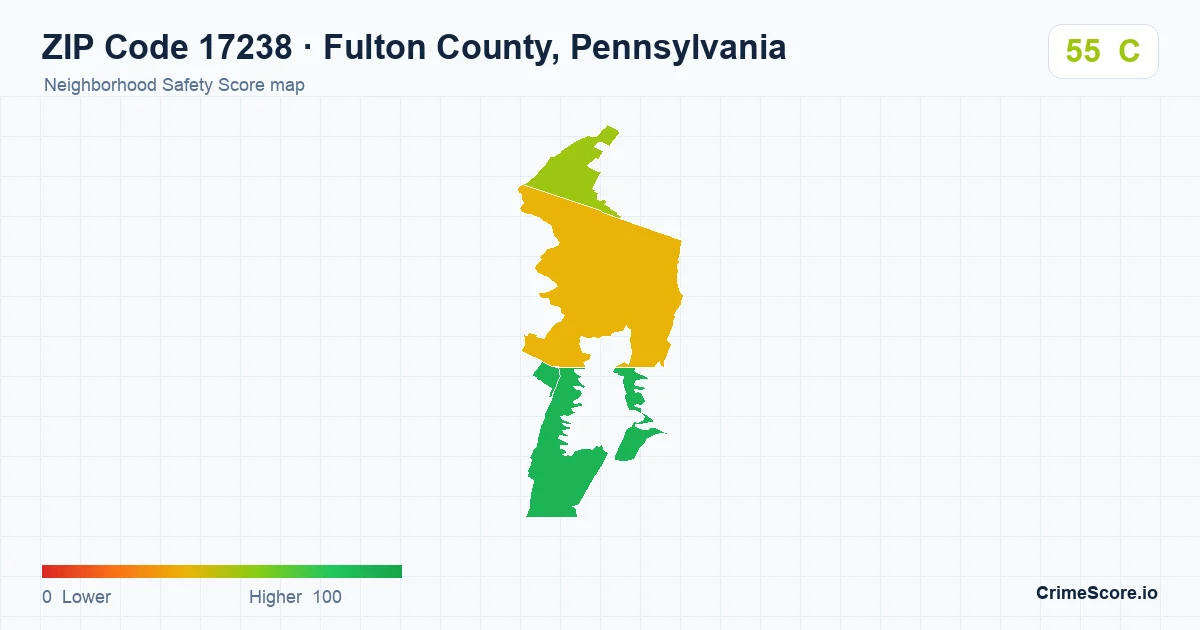 ZIP Code 17238 in Fulton County, Pennsylvania neighborhood Safety Score map